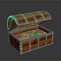 Open Wooden Treasure Chest With Metal Straps Rivets And Gold Coins