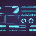 Neon Blue Decorative Lights with Geometric Shapes Rectangles Circles Bars on Purple Futuristic Background
