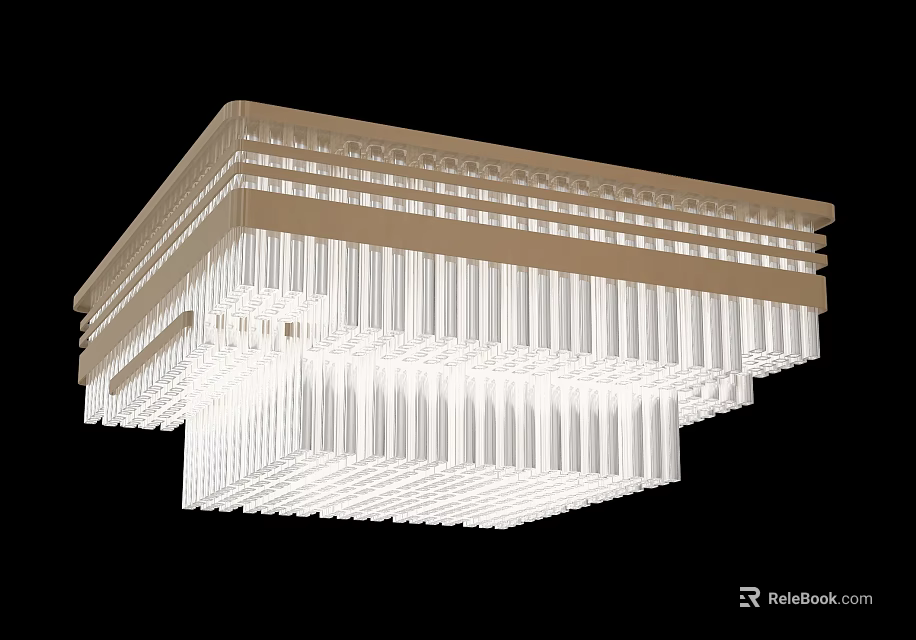Modern Square Ceiling Light With Layered Transparent Strips And White Illumination 3d model 