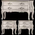 Elegant White Wooden Console Cabinet and Side Cabinets with Carved Details and Drawers