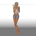 Woman In White Hat Brown Top Denim Shorts Posing On White Studio Background With Lighting