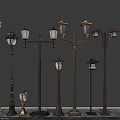 Outdoor Lamps With Various Vintage Designs Different Heights And Multiple Lamp Heads