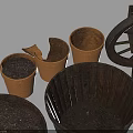 Rustic Wooden Household Storage Containers Including Barrels Buckets And Sack 3d model