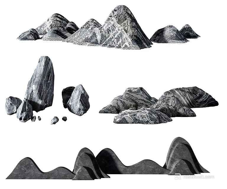 Unique Garden Ornaments With Artistic Rock Shapes And Natural Stone Designs 3d model 