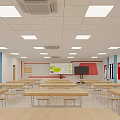 Modern Conference Room Interior With White Walls Blue Curtains Ceiling Lights Conference Table And Chairs