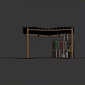 Covered Building Structure With Yellow Supporting Columns Brown Ground And Storage Buckets Equipment