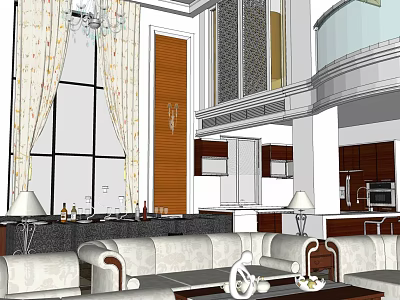 Duplex Living Room Interior Design With High Ceiling Chandelier Sofa Set And Coffee Table 3d model