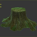 Natural Wooden Tree Stump With Detailed Texture And Green Mossy Base