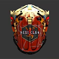 Vibrant Red And Beige Hockey Goalie Helmets Featuring Colorful Artwork And MASS LAW