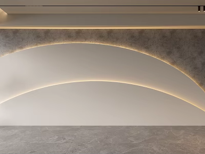 Modern Curved Wall Design With LED Strip Lights And Gray Stone Texture Background 3d model