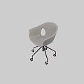 Light Gray Modern Leisure Chair With Circular Cutout And Black Legs On Wheels