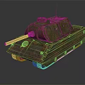 Rusty Tank With Green And Red Rust Patches And Metal Tracks On Dark Background