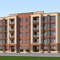 Modern Multi Story Residential Building With Red Brick And Beige Exterior Balconies And Large Windows