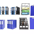 Blue And Black Office Folders With File Racks For Document Organization 3d model
