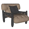Modern Tufted Accent Chair With Beige Fabric Dark Frame And Striped Cushion