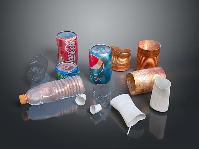Different Types of Beverage Containers Including Plastic Bottles Metal Cans And Cups 3d model