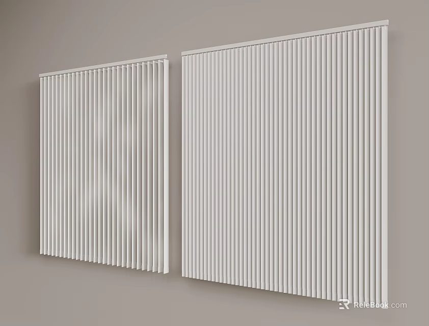 White Vertical Striped Blinds Two Panels Modern Home Wall Decor 3d model