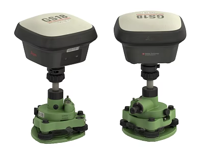 Industrial GPS Surveying Equipment With Green Bases And White Top Housings For Precision Positioning Applications 3d model