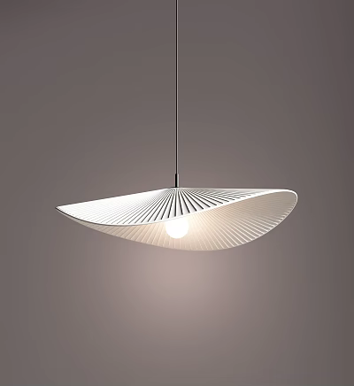 Modern White Pendant Light With Radial Lines And Curved Shade Design 3d model