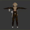 Game Movie Character Wearing Vintage Diver Helmet And Black Leather Outfit With Harness Gear