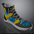 Stylish High top Shoes with Black Yellow Blue Patterned Design and White Laces