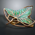 Leaf Shaped Green Enamel Brooch With Gold Metal Vine Design Jewelry