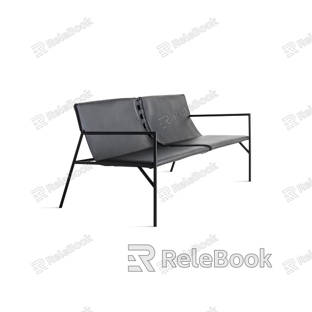 Modern Double Sofa Minimalist Black Leather Double Sofa model