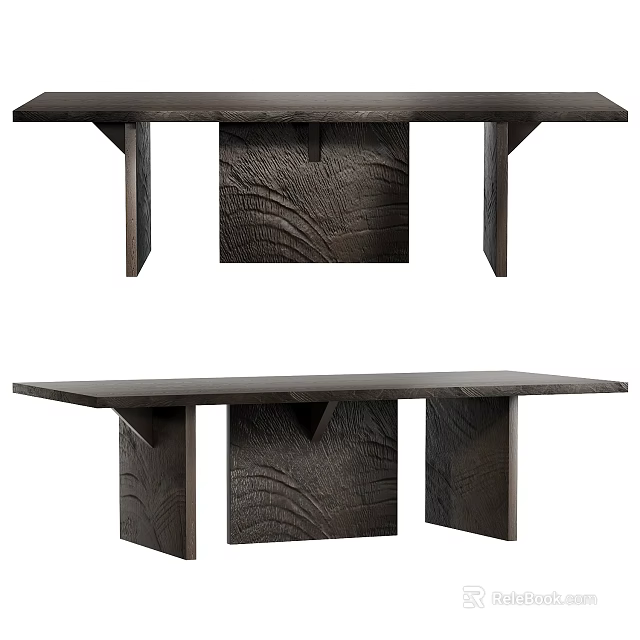 Dark Wooden Dining Table With Unique Textured Leg Structure And Modern Design 3d model 