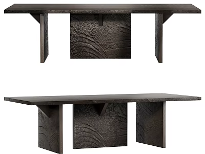 Dark Wooden Dining Table With Unique Textured Leg Structure And Modern Design 3d model