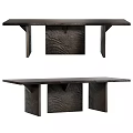 Dark Wooden Dining Table With Unique Textured Leg Structure And Modern Design