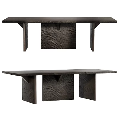 Dark Wooden Dining Table With Unique Textured Leg Structure And Modern Design 3d model