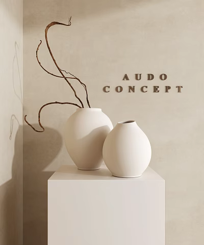 Minimalist White Vases With Branches On 3d model