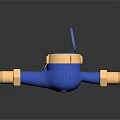 Blue Water Meter with Golden Connectors Open Lid and Clear Dial