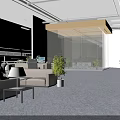 Modern Office Reception Area With Front Desk Sofa Green Plants And Windows 3d model
