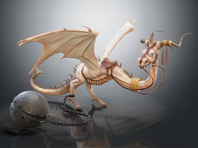 Intricate Dragon Sculpture With Wings Horns Reins Chain And Decorative Ball 3d model