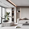 Modern Living Room Interior With Beige Sofa Coffee Table Light Gray Rug And Decorative Artwork