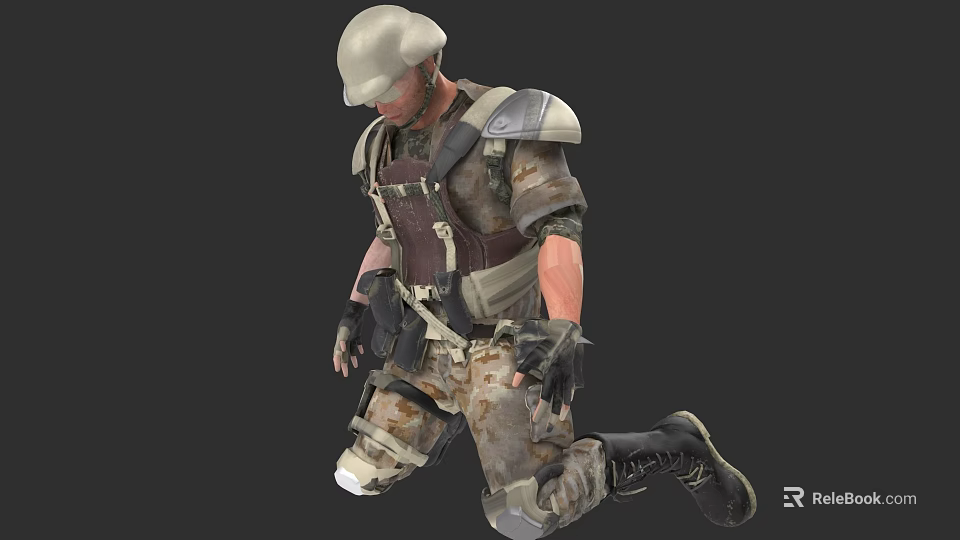 Game And Movie Character In Military Uniform With White Helmet Tactical Vest And Camouflage Pants 3d model 