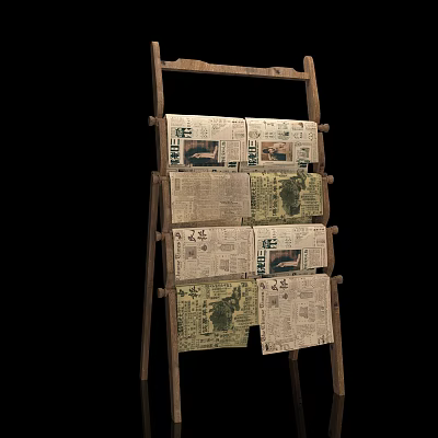 Retro Republic of China Modern Newspaper Shelf Film and Television Props Photo Card Decorative Props 3d model