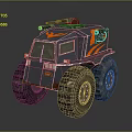 Futuristic Military Weapons Mounted on Off Road Vehicle With Large Tires and Orange Accents