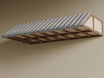 Traditional Roof Structure with Gray Tiles and Wooden Frame Architectural Design 3d model