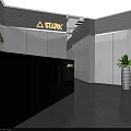 Modern STARK Fitness Gym Interior With Boxing Ring And Equipment Storage Wall