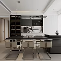 Modern Living Dining Room With Beige Sofa Black Armchair Glass Coffee Table TV Wall Fireplace