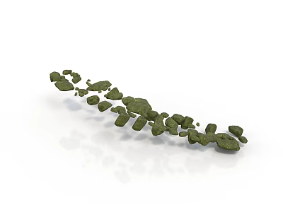 Wood and Stone Decorative Elements with Irregular Green Shapes in Curved Layout 3d model