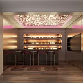 Modern Home Bar Interior With Decorative Ceiling Lighting Wine Rack And Bar Stools