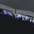 Modern Exhibition Space With Multiple Booths Blue Lighting And Display Stands 3d model
