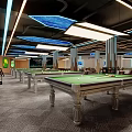 Modern Billiards Room Interior With Pool Tables Sofas And Lights 3d model