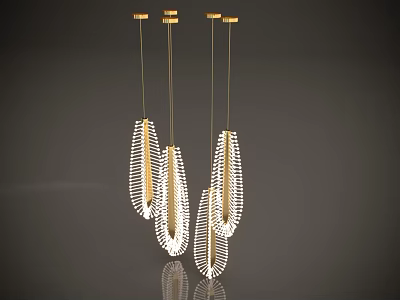 Feather Inspired Modern Pendant Lights With Gold Hanging Chains For Interior Decoration 3d model