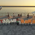 Seaside Sunset Photo Spot With Giant Silver Rabbit Sculpture And People Taking