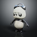Panda Plush Toy With Bells In Black And White Standing Pose On Dark Background