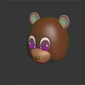Adorable Cartoon Brown Bear Head 3D Model With Textured Surface And Cute Eyes